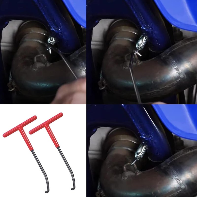 P1TOOLS Exhaust Spring Puller Tool,Motorcycle Exhaust Spring Hook T-Handle Type with Rubber Coating,Exhaust Pipe Spring Installed Puller Hooks for Motorcycle Dirt Bike (2, RED) - Image 4